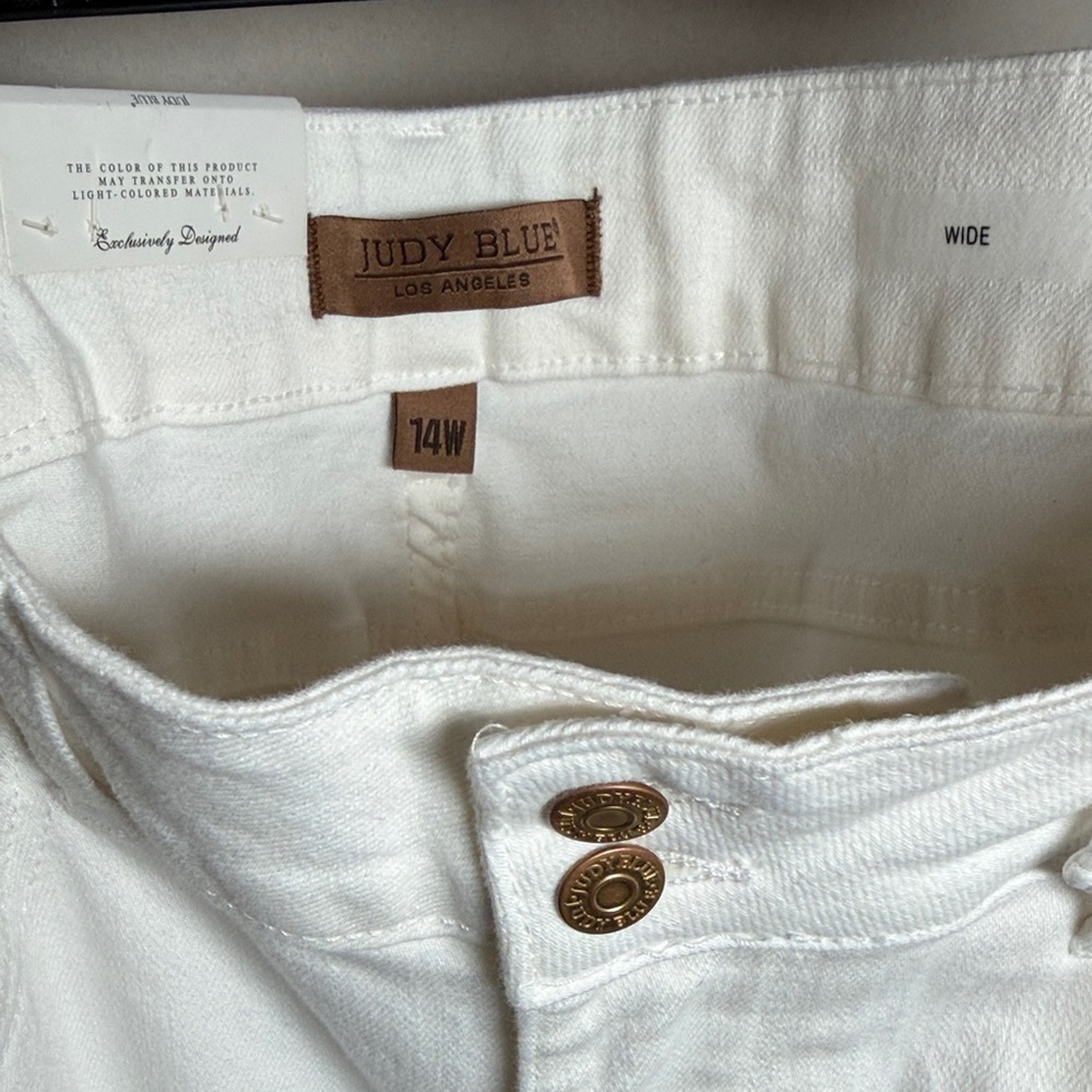 NWT Judy Blue High Waist Double Button‎ White Wide Leg Denim Jeans 14W - Picture 6 of 10